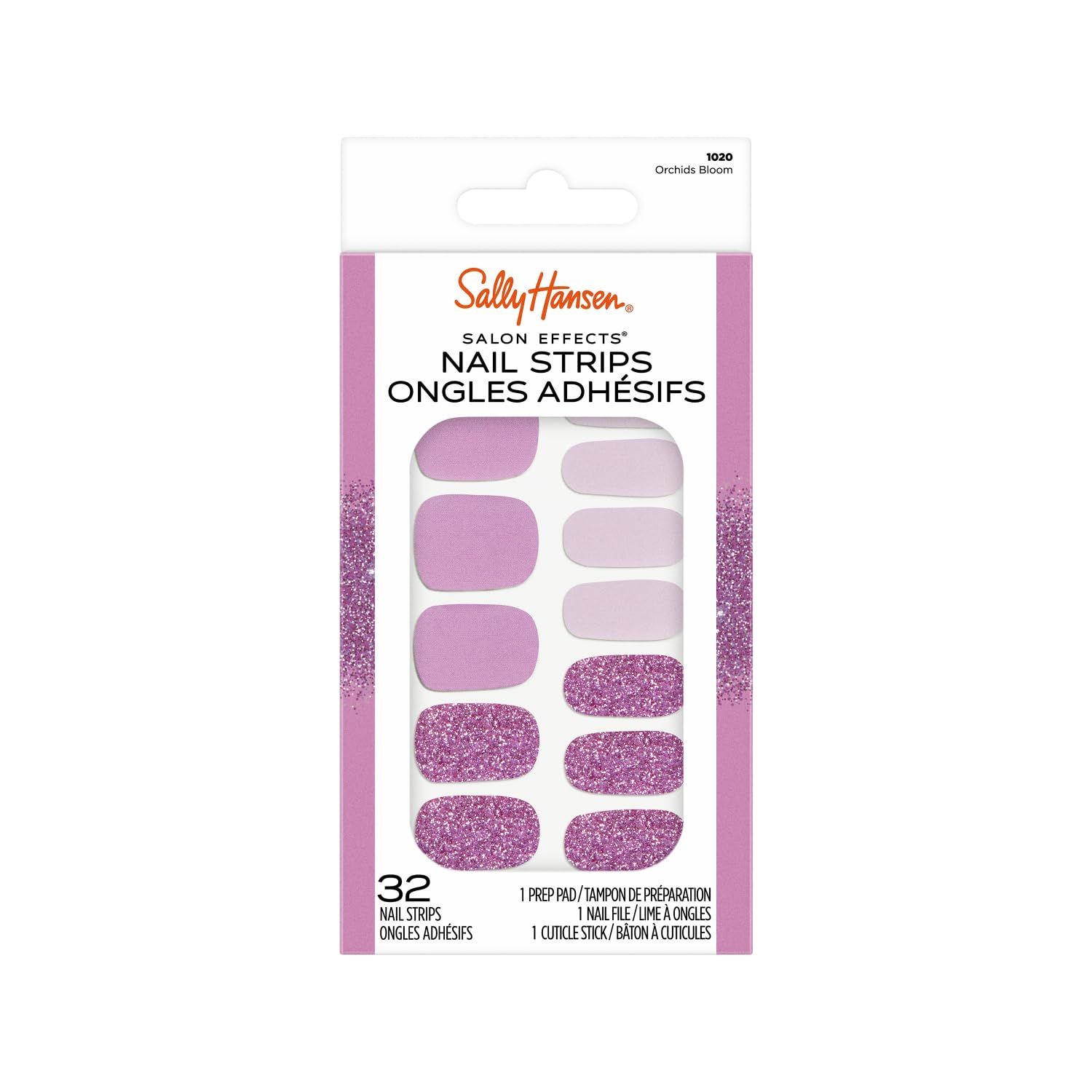 Sally Hansen Salon Effects, Orchids Bloom, Nail Strips, No UV Light Needed, No Dry Time, Long-Lasting, Non-Damaging, No Chipping