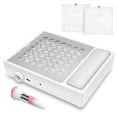 Madenia Powerful Nail Dust Collector - Brushless Quiet Vacuum Suction Fan Extractor with Hand Pillow 2 Filters 1 Brush, Nail Dust Cleaner Machine for Acrylic Gel Nail Polishing Nail Tech Use, White