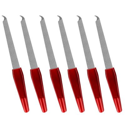 6 Packs Metal Nail Files with Curved Sharp Pointed Tip and Non Slip Handle, Nail Files for Natural Nails Made of Stainless Steel Sapphire Grit Fingernail Files Manicure Pedicure Toenail Set Brown