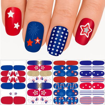 8 Sheets 4th of July Nail Wraps Stickers, Independence Day Full Nail Polish Strips, Memorial Day DIY Self-Adhesive Nail Art Decals Patriotic American Flag Pattern Decor (112 Pieces)