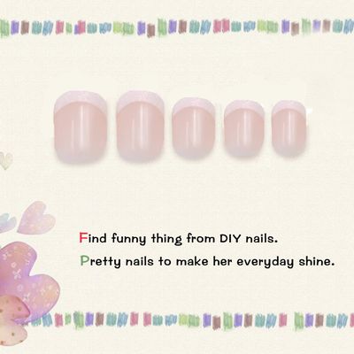 MISUD French Fake Nails 24pcs Classic Natural Pre-Glued Short Square Shape with Shiny Edge False Nails for Kids and Teen Girls Full Cover Artificial Nails