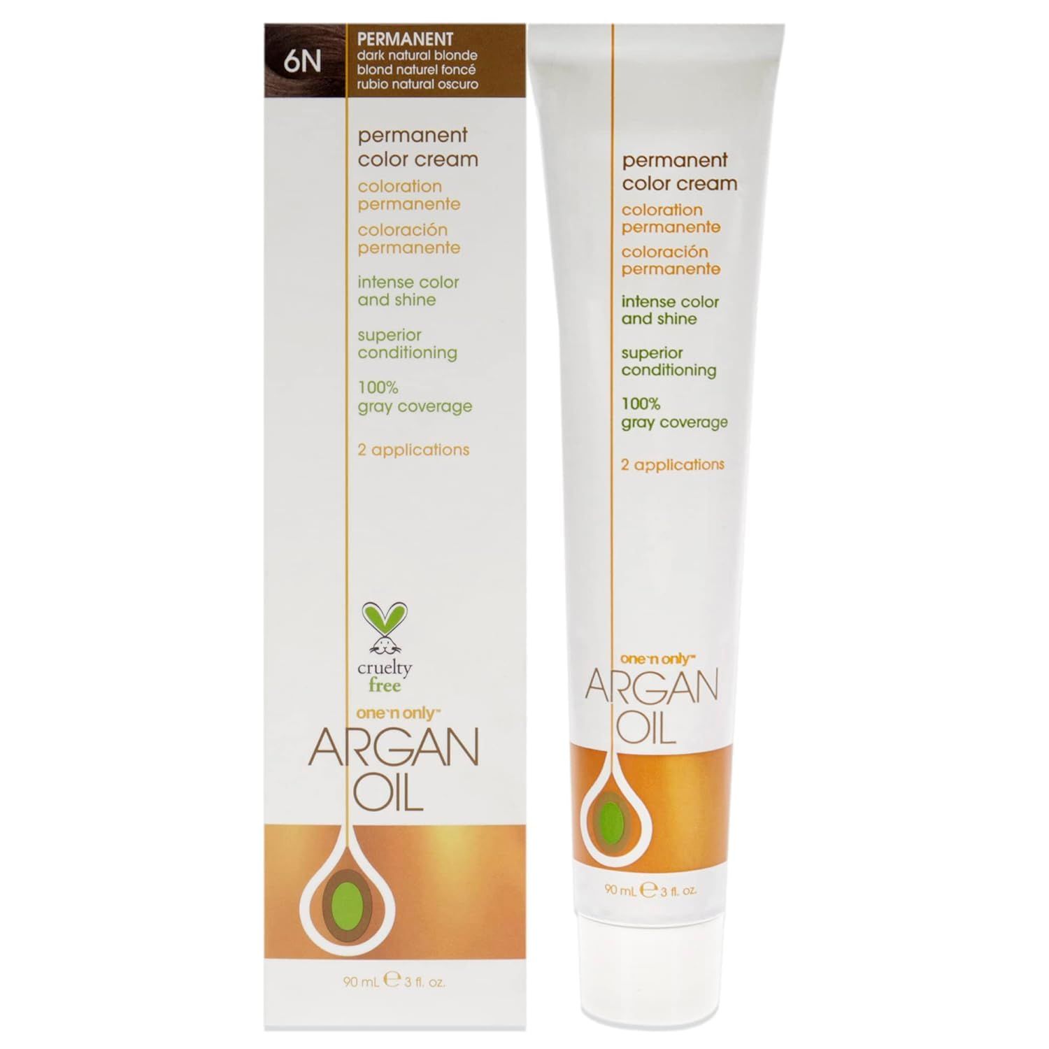 One N Only Permanent Hair Color - Permanent Hair Dye Made with Argan Oil - Delivers Rich, Accurate Tones with Gray Coverage - Improves Moisture &amp; Elasticity - 6N Dark Natural Blonde (3 oz)