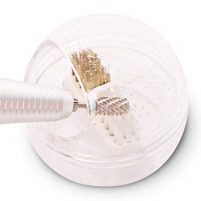 MelodySusie Nail Drill Bits Cleaner Brush Case Accessories with Clear Cover for Cleaning Tungsten Carbide Ceramic Nail Drill Bits Cuticle, Steel Wire &amp; Nylon Double Brush - White