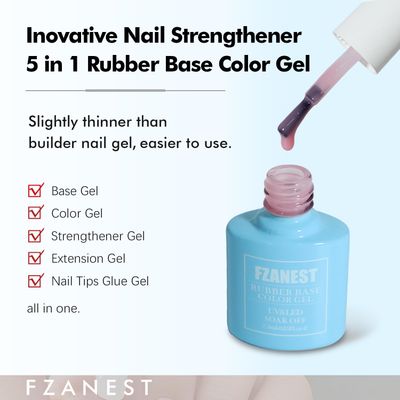 FZANEST Hema Free Rubber Base Builder Gel Set, 6 Colors Nude Gel Polish Sheer Pink Milky White Natural Nail Polish French Tips Base Colors Nails Thickening Extension Soak Off Gift for Womens