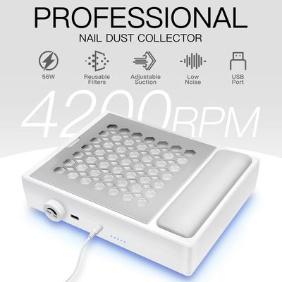 Madenia Powerful Nail Dust Collector - Brushless Quiet Vacuum Suction Fan Extractor with Hand Pillow 2 Filters 1 Brush, Nail Dust Cleaner Machine for Acrylic Gel Nail Polishing Nail Tech Use, White