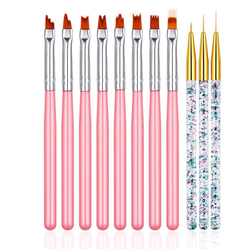 FULINJOY 11 Pc Nail Art Brush Set - UV Gel Painting Pen, Flower &amp; Gradient Designs, Liner Brushes
