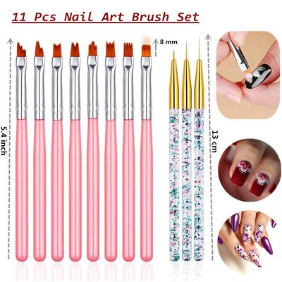 FULINJOY 11 Pc Nail Art Brush Set - UV Gel Painting Pen, Flower &amp; Gradient Designs, Liner Brushes