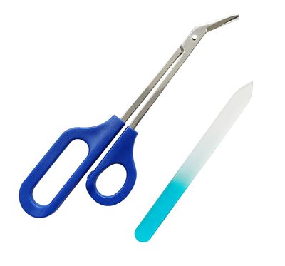 Long Handled Toenail Scissors &amp; Easy Reach Long Handle Clippers for Thick Toe Nail with Glass Nail File Blue