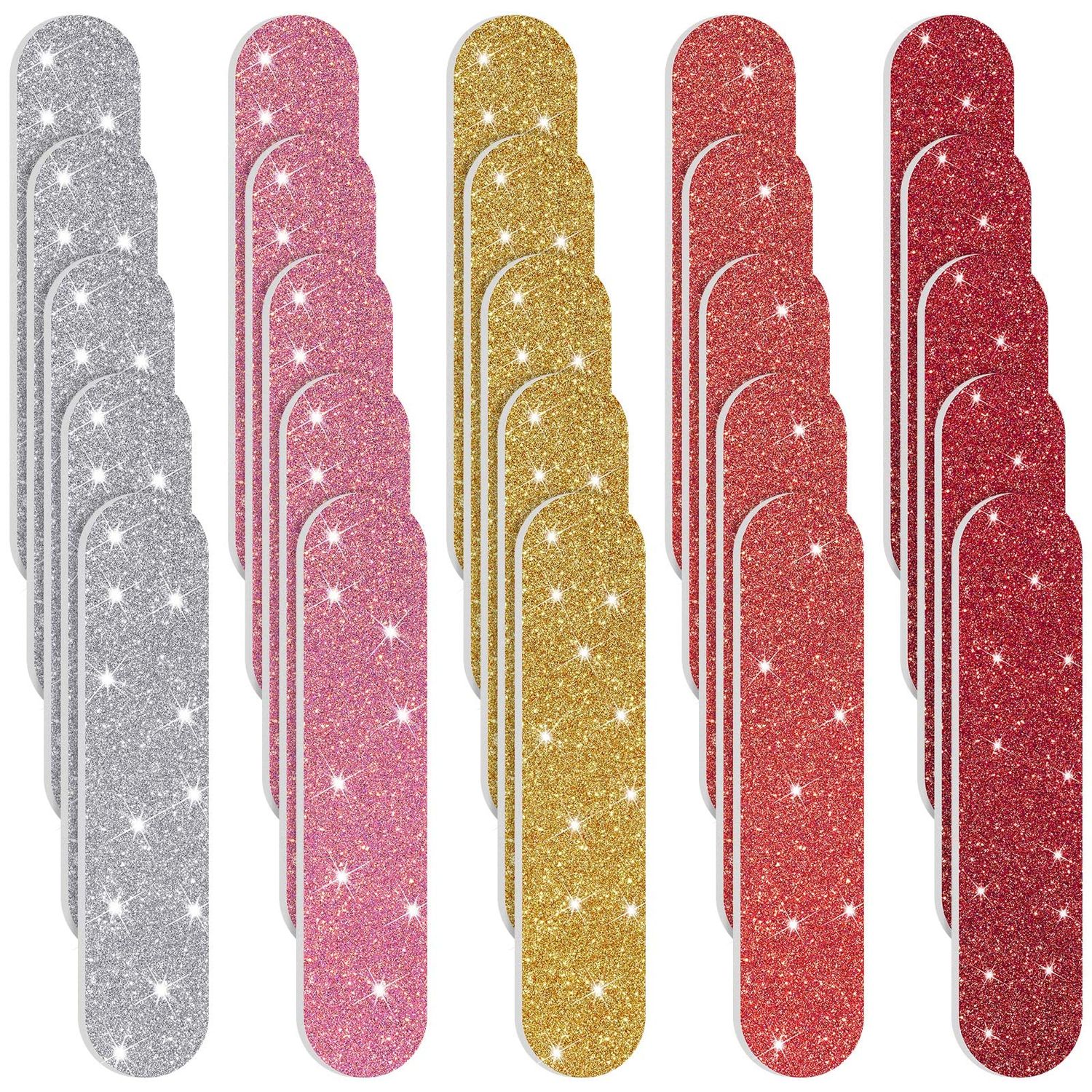 150 Pieces Disposable Mini Nail Files Bulk Double Sided Emery Small Colorful Nail Files for Home Salon Use (Glitter Style)