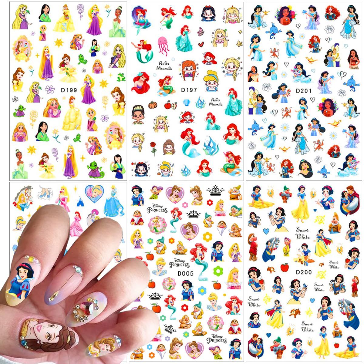 Cute Cartoon Nail Art Stickers Cartoon 3D Self Adhesive Nail Art Supplies Designer Nails Stickers Cute DIY Nails Designs Decals Art Decorations for Women Girls 6 Sheets