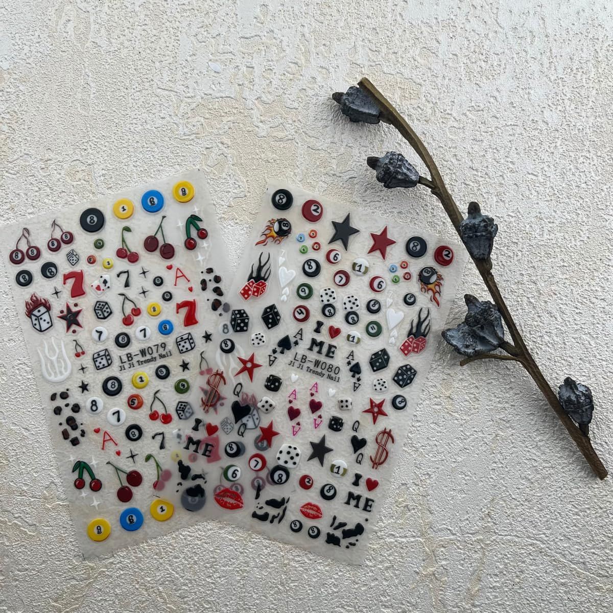 TiMiTiMi New Nail Stickers Cartoon Cute Dice Billiards 3D Nail Adhesive Back A Set of 2 Sheets
