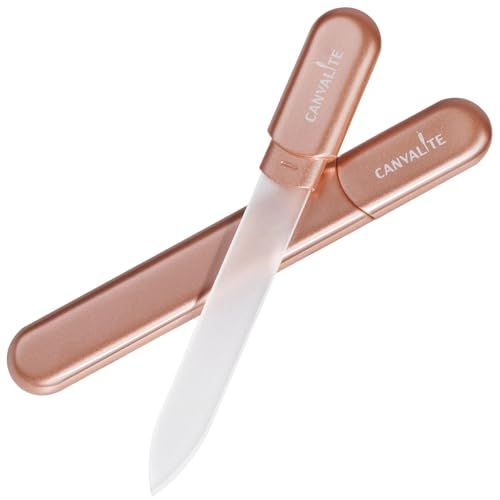 CANVALITE Glass Nail File for Natural Nails Crystal Nail Files Thick Glass Fingernail File Double-Sided Etched Gentle Nail Care Stocking Stuffers for Women Girls Gifts,Rose Gold