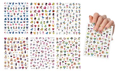Dong Wei Tiao 6 Sheets Multicolor Cartoon Nail Art Stickers Decal for Nail Art, Nail Design, Reusable, Waterproof
