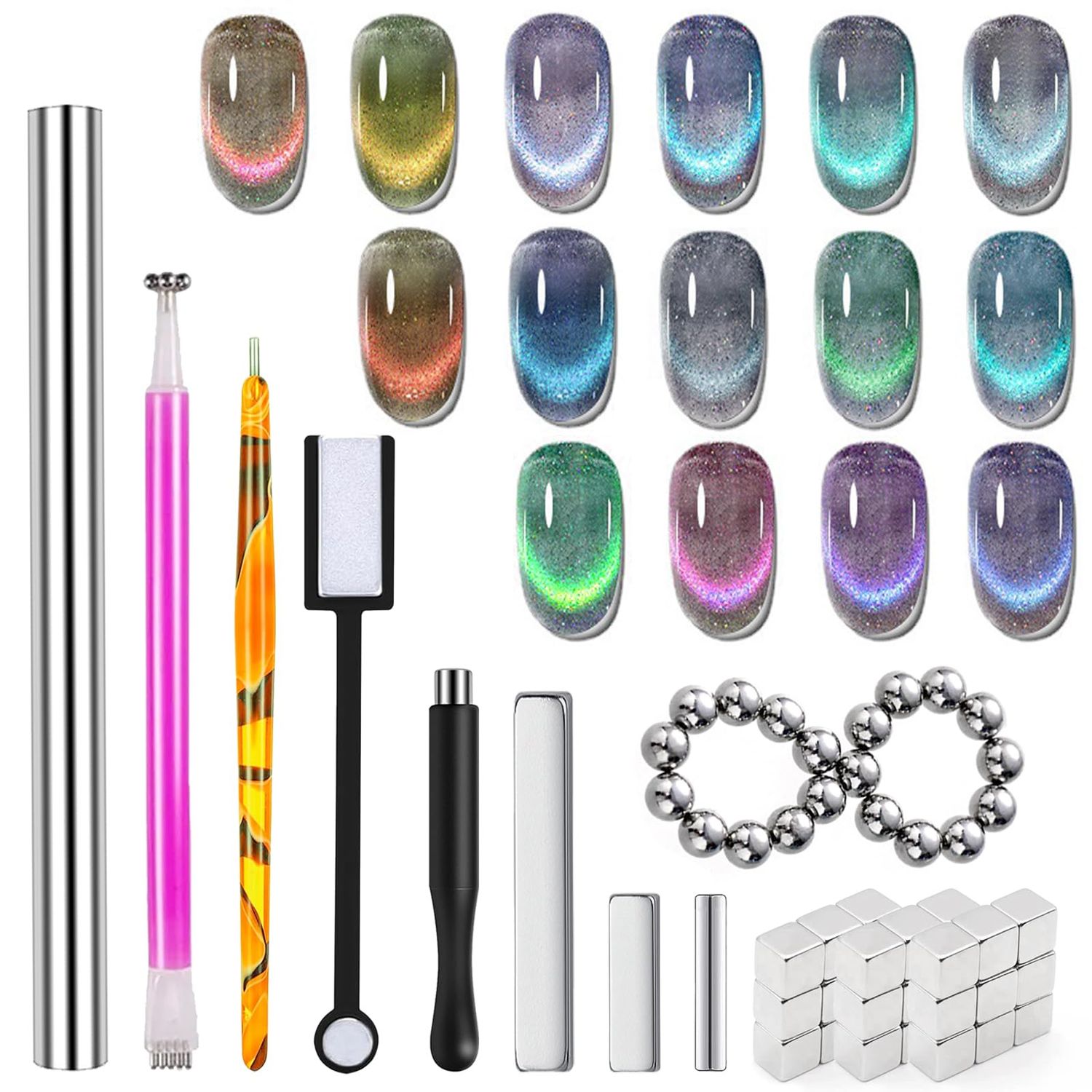 DANNEASY 55pcs Cat Eye Magnet for Nails, Cat Eye Gel Nail Polish Magnet Kit, Strong Magnetic Nail Polish Tools, Cat Eye Nail Art Magnet for Salon &amp; Home DIY Nail Accessories