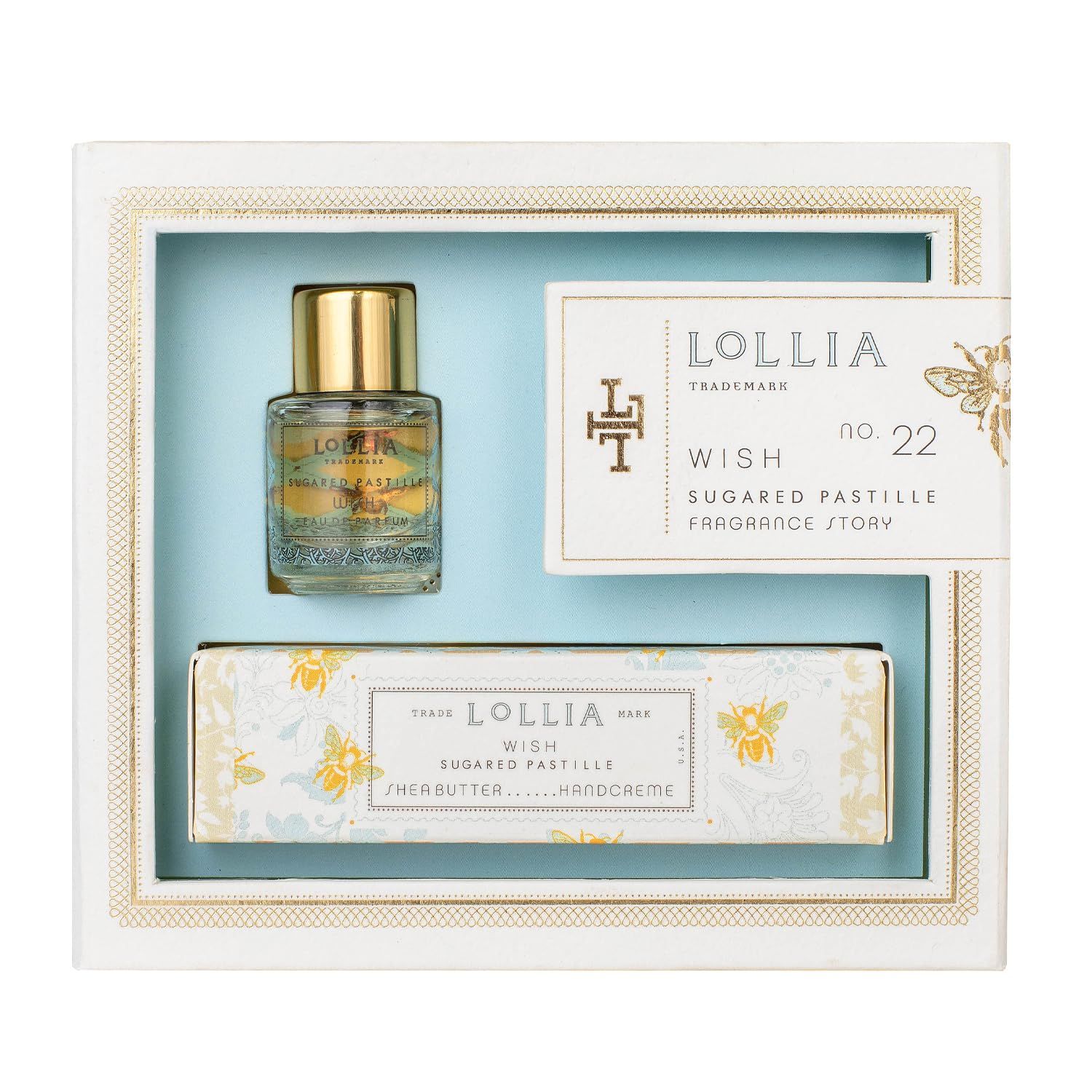 LOLLIA Wish Fragrance Story Gift Set - .16 fl. oz. Eau de Parfum &amp; .33 oz. Petite Treat Handcreme - Sugared Pastille - Shea Butter Hand Cream for Women, Travel Size Perfume, Hand Lotion for Dry Hands