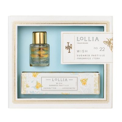 LOLLIA Wish Fragrance Story Gift Set - .16 fl. oz. Eau de Parfum &amp; .33 oz. Petite Treat Handcreme - Sugared Pastille - Shea Butter Hand Cream for Women, Travel Size Perfume, Hand Lotion for Dry Hands