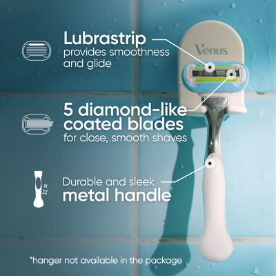 Gillette Venus Platinum Extra Smooth Metal Handle Womens Razor Handle 4 Blade Refills, Pivoting Head and Ribbon of Moisture