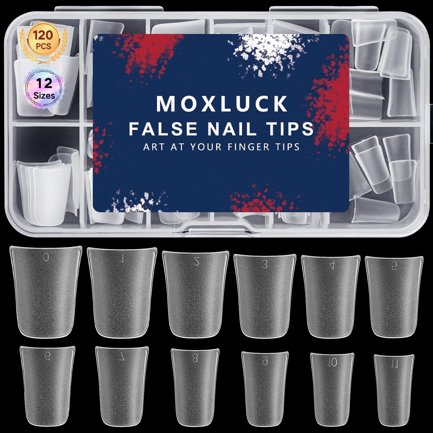 Moxluck Short Duck Nail Tips Full Cover,Curved False Nail Tips 120Pcs Duck Acrylic Nails, Wide Short French Fake Nails For Extensions Home DIY Nail Tips Art 12 Sizes