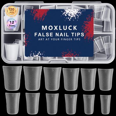 Moxluck Short Duck Nail Tips Full Cover,Curved False Nail Tips 120Pcs Duck Acrylic Nails, Wide Short French Fake Nails For Extensions Home DIY Nail Tips Art 12 Sizes