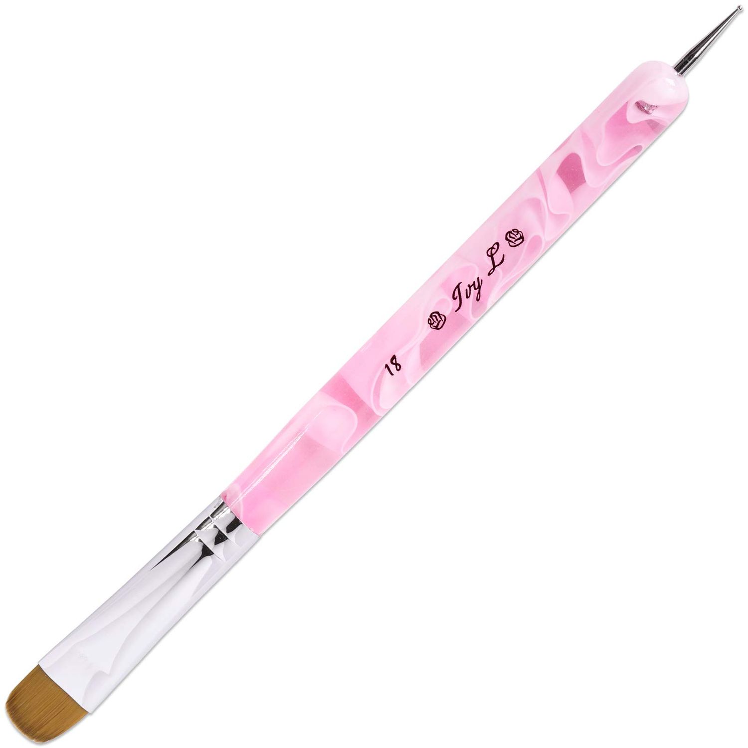 Ivy L Premium 2 Way French Gel Acrylic Nail Art Kolinsky Brush with Dotting Tool for Professional Manicure Cuticle Clean up Nail Art Design (Size 18, Pink Marble)