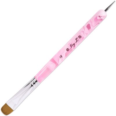 Ivy L Premium 2 Way French Gel Acrylic Nail Art Kolinsky Brush with Dotting Tool for Professional Manicure Cuticle Clean up Nail Art Design (Size 18, Pink Marble)