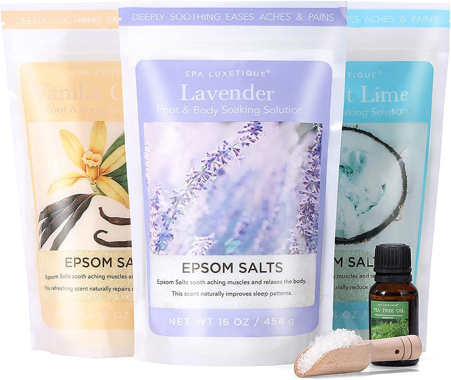 Epsom Salts for Soaking, Spa Luxetique Bath Salts for Women Gifts Set with Lavender, Vanilla and Coconut Scent Bath Set with Tea Tree Oil Gifts for Mom Mothers Day Gifts