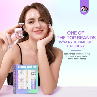 SAVILAND Essentials Acrylic Nail Kit for Beginners: Clear Nudes Pink Acrylic Powder and Liquid Set with 12 Acrylic Nail Brush Cuticle Oil Pen Forms Tools Extension Nail Kit with Everything Home DIY