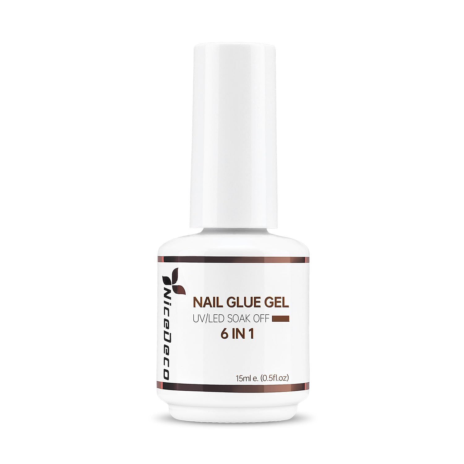 Nicedeco Hema Free Nail Glue Gel for Acrylic Nails 15ML, Cruelty Free, Vegan, Long-Lasting 6 in 1 Brush On Glue for False Nails Tips Led Lamp Required