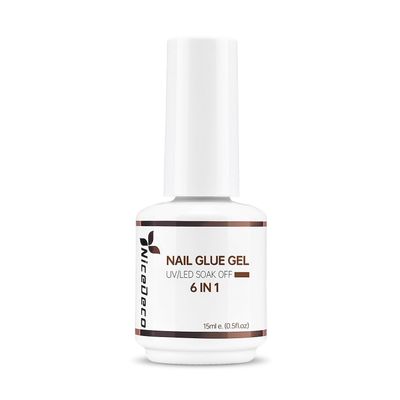 Nicedeco Hema Free Nail Glue Gel for Acrylic Nails 15ML, Cruelty Free, Vegan, Long-Lasting 6 in 1 Brush On Glue for False Nails Tips Led Lamp Required