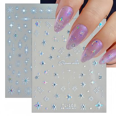 5D Self-Adhesive Glitter Diamond Stars Nail Art Stickers Sparkling Rhinestone Crystal Stars Luxury Design for Women Girls DIY Nail Decoration