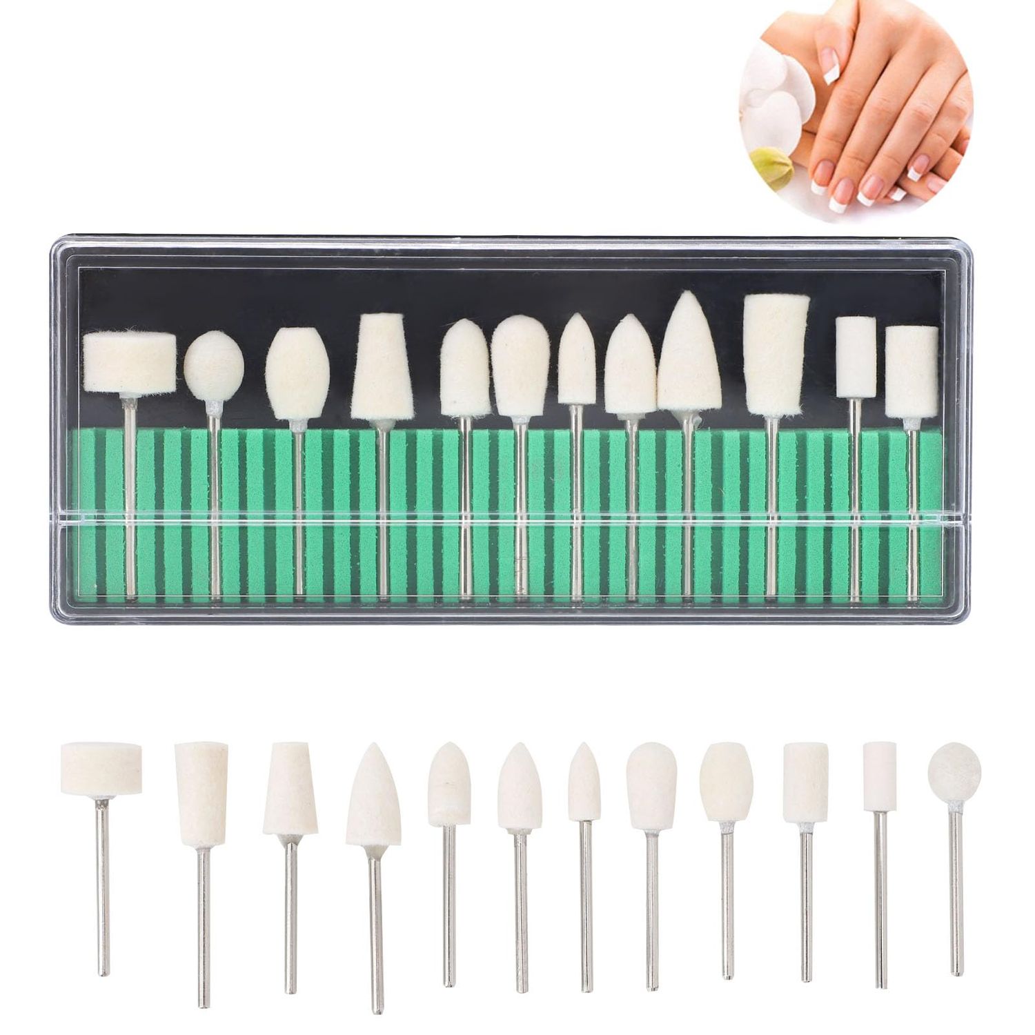 ZJchao Nail Drill Bits, 12 Pcs Wool Felt Polishing Bits, Multi Shaped Grinding Polishing File Heads Tools, Nail Polish Accessories, for Manicure Pedicure, Glass, Gold and Silver Jewelry Polishing