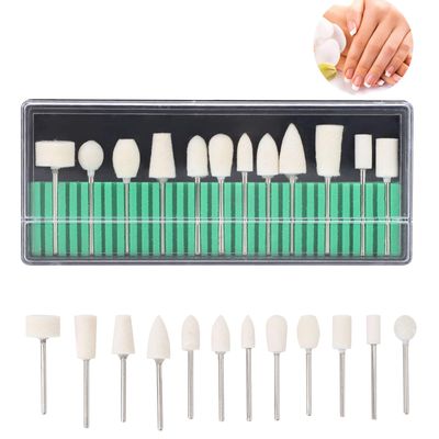 ZJchao Nail Drill Bits, 12 Pcs Wool Felt Polishing Bits, Multi Shaped Grinding Polishing File Heads Tools, Nail Polish Accessories, for Manicure Pedicure, Glass, Gold and Silver Jewelry Polishing