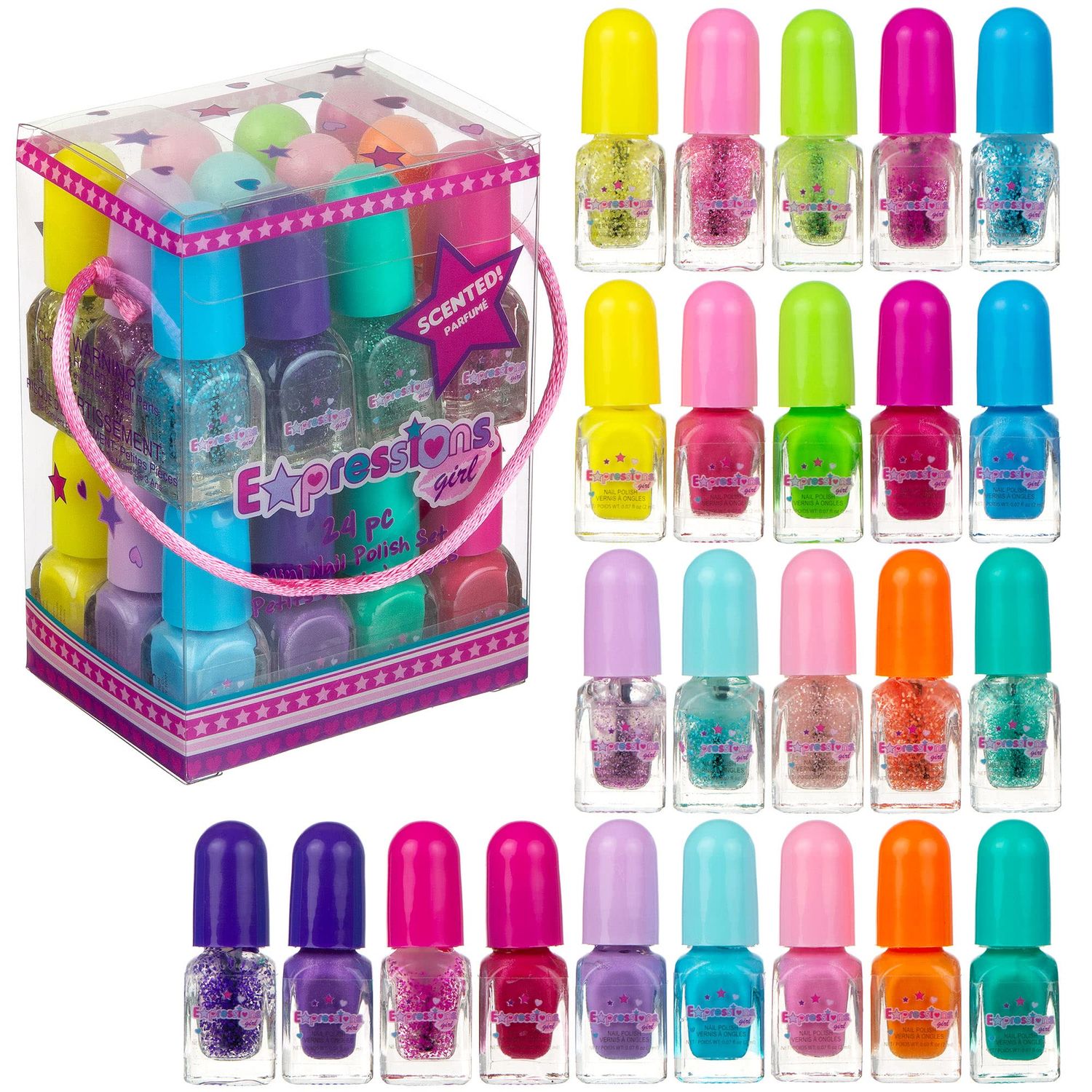 24pc Scented Nail Polish Value Pack - Shiny &amp; Glitter Shades, Non-Toxic Water-Based Manicure &amp; Pedicure Kit for Girls, Gift Set