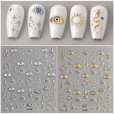 Evil Eye Nail Stickers Decals 3D Gold Silver Evil Eye Nail Art Goth Stickers for Nails Designs Self Adhesive Nail Art Supplies &amp; Decorations for Women Girls 2 Sheets