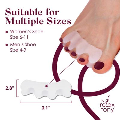 Relax Tony Gel Toe Separators, Spreaders & Straighteners | Hammer Toe Separator to Relieve Foot Pain & Correct Toes | Toe Spacers for Feet with Overlapping Toes | Bunion Corrector for Women & Men