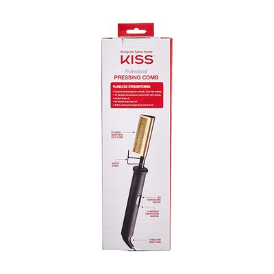 KISS Professional Pressing Comb with Polished Gold Smoothing Comb, Safety Stand, Digital LED Temperature Display, &amp; Tangle Free 360 Swivel Cord