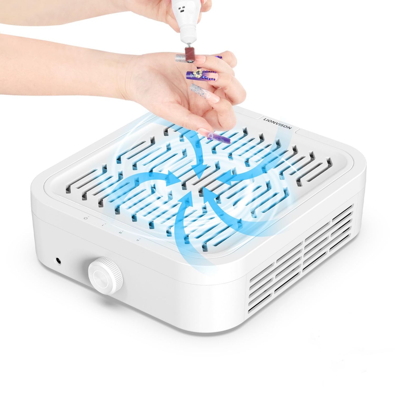 LIONVISON Nail Dust Collector for Salons: Vacuum Fan Dust Suction Machine for Beginners DIY - Manicure Pedicure Tool with Reusable Filter for Home