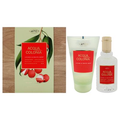 Muelhens 4711 Acqua Colonia Lychee and White Mint for Unisex - 2 Pc Gift Set 1.7oz EDC Spray, 2.5oz Shower Gel