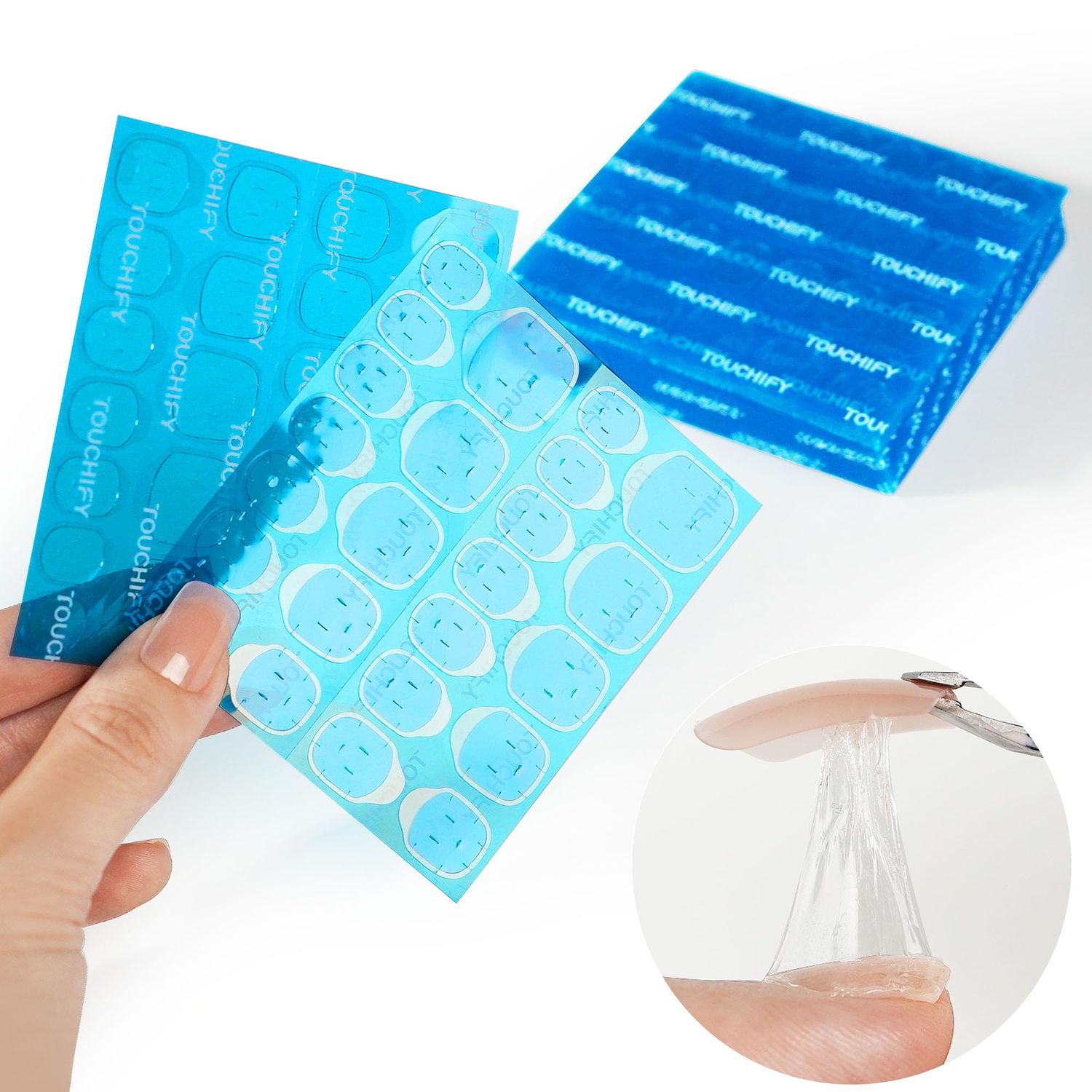 TOUCHIFY Premium Press-On Nail Adhesive Tabs 10 Sheets with 12 Sizes, 240 PCS Ultra-Thin &amp; Waterproof Jelly Stickers for Long-Lasting Manicures &amp; Pedicures (240PCS-Nomarl Nail Beds)