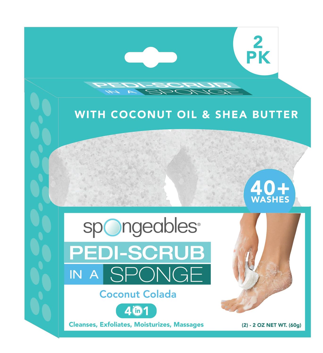 Spongables Pedi Scrub Foot Exfoliating 20 Wash Sponge, Coconut Colada, 2 Count