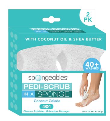 Spongables Pedi Scrub Foot Exfoliating 20 Wash Sponge, Coconut Colada, 2 Count