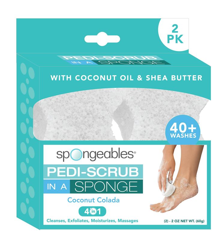 Spongables Pedi Scrub Foot Exfoliating 20 Wash Sponge, Coconut Colada, 2 Count