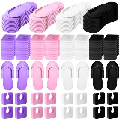 Suhine 120 Pairs Disposable Pedicure Slippers and Toe Separators Kit 40 Pairs Disposable Foam Flip Flops 80 Toe Separators for Women Nail Hotel Salon Spa Party(Black, Purple, White, Pink)