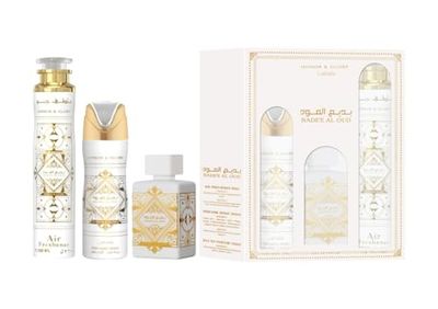 Lattafa Badee Al Oud Honor &amp; Glory For Unisex 3 Piece Gift Set (3.4 Fl Oz EDP 6.67 Fl Oz Deo 10.14 Fl Oz Air Freshener)