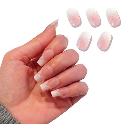 Semi Cured Gel Nail Strips Ombre Pink French Nail Tips Salon-Quality DIY Nails 20 PCS UV Gel Stickers with Glitter UV Light for Nails Required