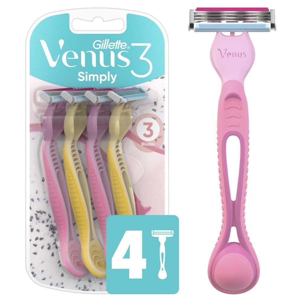 Gillette Venus Simply 3 Dragonfruit Womens Disposable Razor, 4 Count