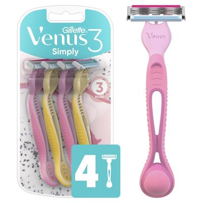 Gillette Venus Simply 3 Dragonfruit Womens Disposable Razor, 4 Count