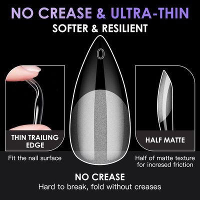 Medium Stiletto Soft Melous 600PCS Pre Buff Full Cover Half Matte Gel Nail Tips