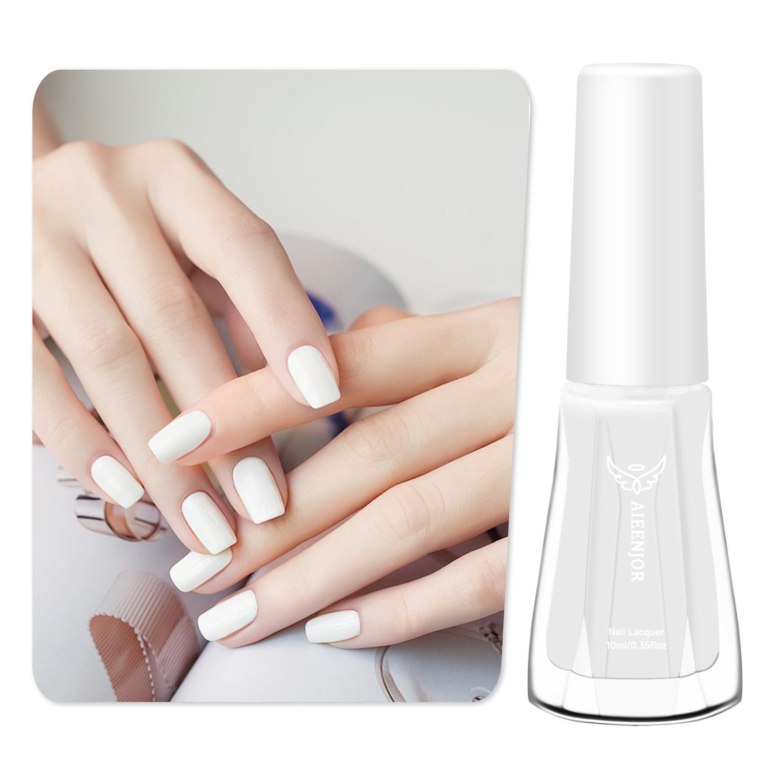 Aieenjor White Nail Polish, Quick Dry Nail Polish, No UV Lamp Needed, Streak Free, Long- Last Fingernail Polish for Nail Manicure Salon DIY Nail Art, 0.35 fl oz