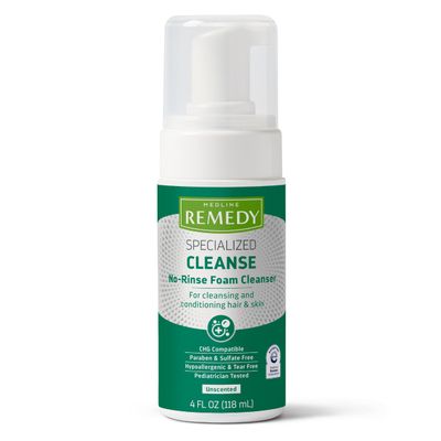 Medline Remedy Specialized No-Rinse Foam Cleanser (4 oz), Unscented, Moisturizing Body Wash, Incontinence Care, Skin Nourishing, For Hair and Dry Skin, Gentle, Eczema Seal, Sulfate-Free
